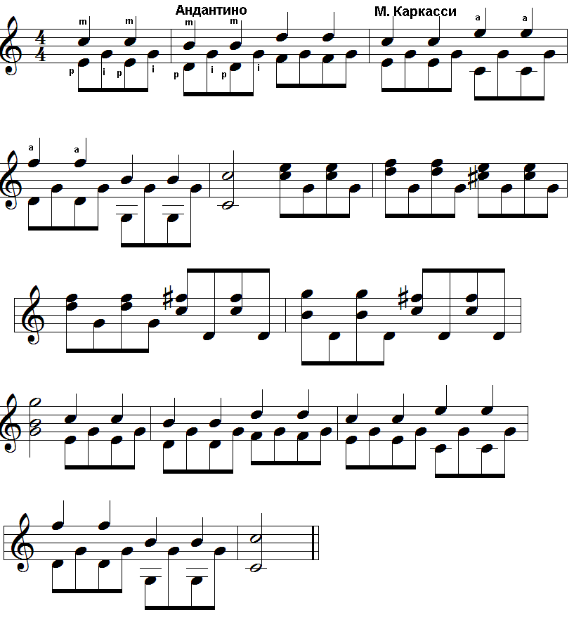Уроки игры на гитаре - М. Каркасси. Андантино